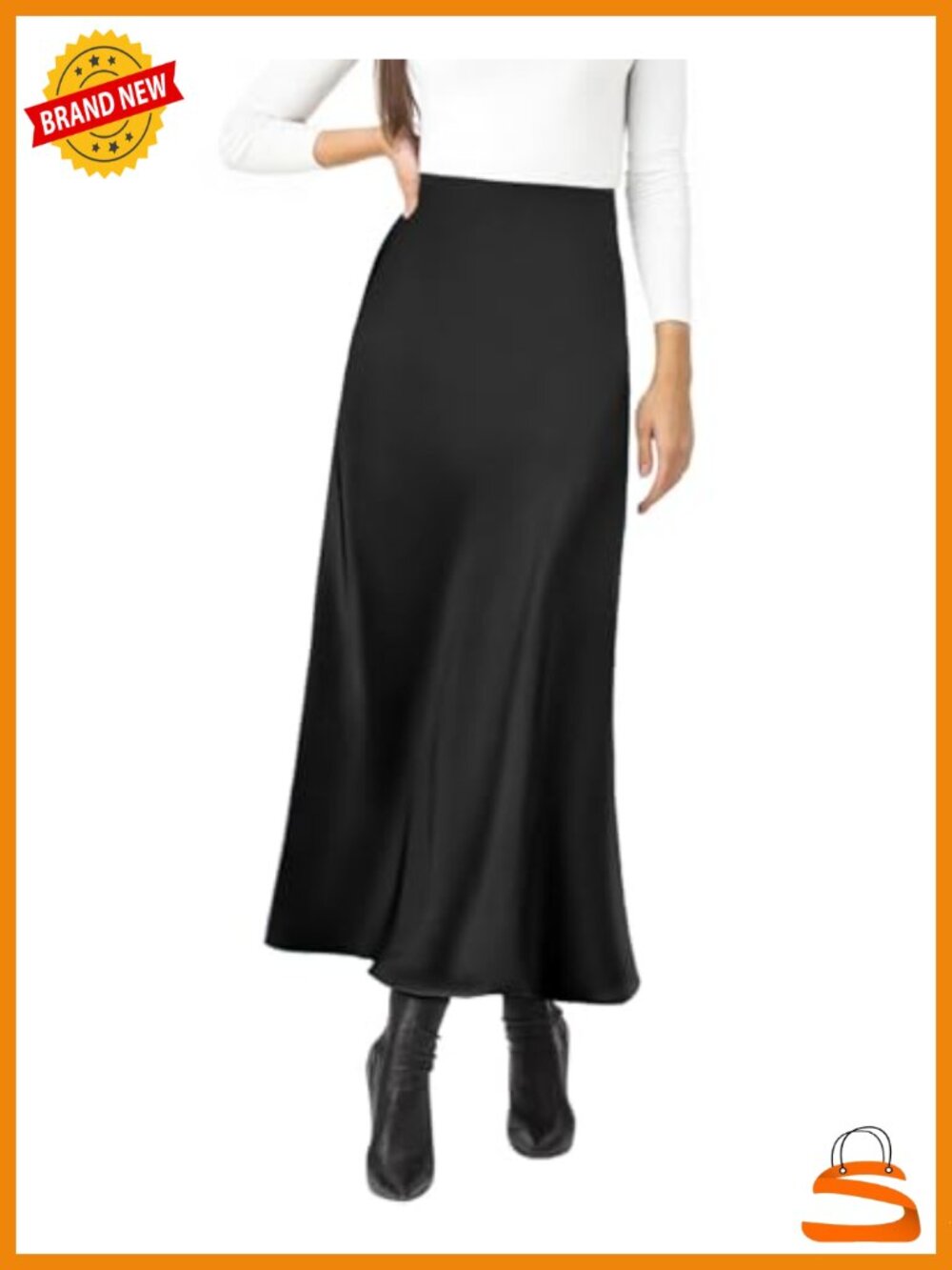 Satin Silky High Waist Maxi Skirt, A-Line Elastic Waistband Long Skirt